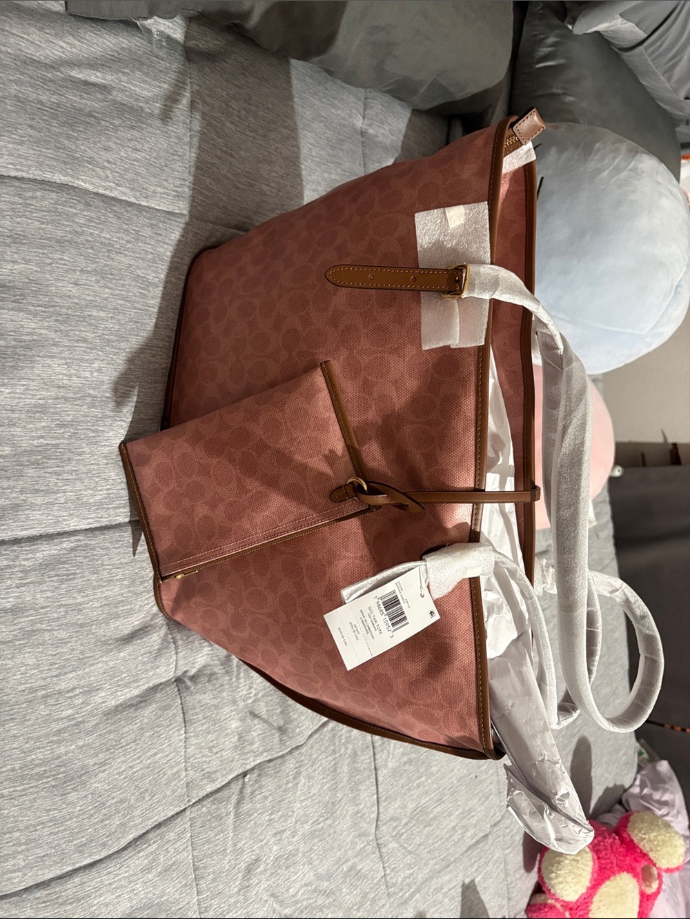 Coach Dusty Rose Signature Canvas Tote with Zip Pouch